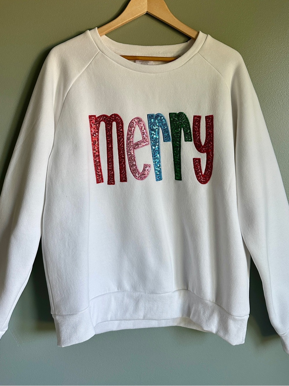 White 'Merry' Sequin Holiday Sweatshirt